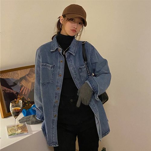 复古港味牛仔衬衫2022新款春款女内搭设计感小众衬衣叠穿上衣外套