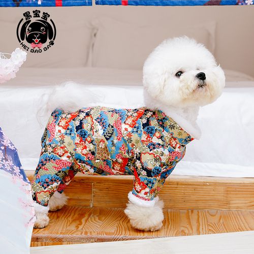 喜庆春节装小狗狗衣服冬装加厚加绒包肚子四脚裤泰迪比熊宠物棉衣
