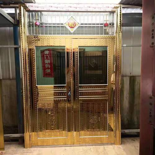 镭射板对开门豪华彩板不锈钢对开门不锈钢防盗门农村入户大门现货