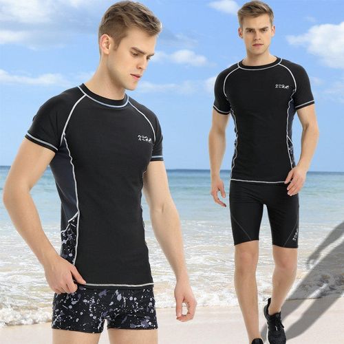 分体游泳衣男士泳衣套装男款中长上衣防晒速干宽松大码防尴尬1219