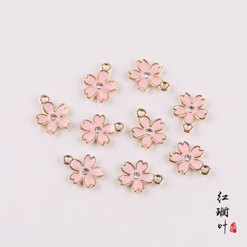 合金滴油樱花粉色小吊坠diy饰品配件手工串珠材料颈链手链项链