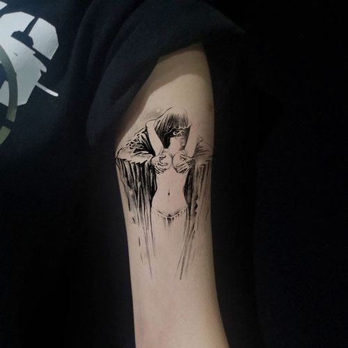 天使美女花臂死神翅膀纹身贴男女防水持久小腿图腾仿真刺青贴纸