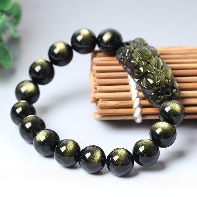 卜安堂天然乌金金曜石大屁股貔貅手链男款