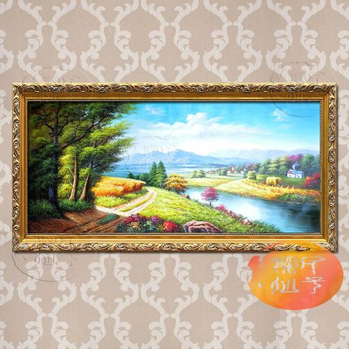 欧式b纯手绘田园山水丰收风景油画客厅玄关有框装饰画酒店别墅挂