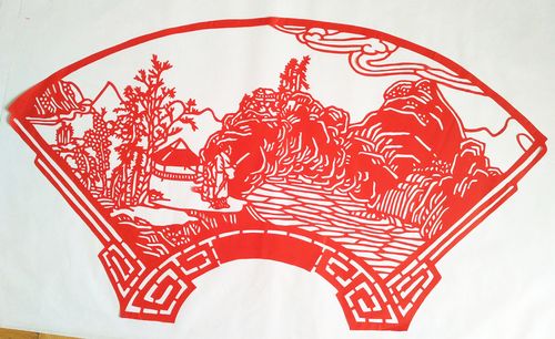 山水风景建筑剪纸剪贴画手工镂空刻纸成品装饰画双面红宣纸大尺寸