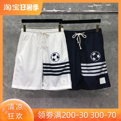 夏季tb短裤男女潮流足球四道杠条纹五分裤运动外穿薄款休闲沙滩裤