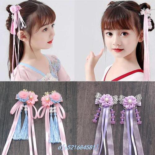 古装女头饰发夹发簪汉风儿童彩带夏季顶夹边夹发插头发好看公主风