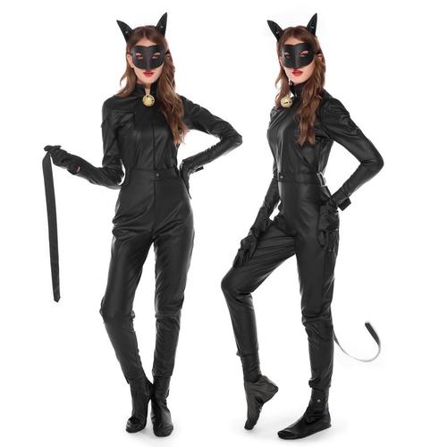 2019年新款仿皮pu连体猫女郎服装角色扮演连体紧身猫女装动漫服装