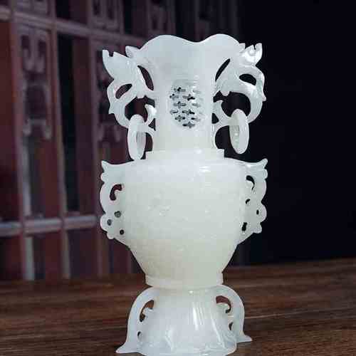 福雅禄天然玉石仿古镂空花瓶摆件玉雕仿古花瓶保平安客厅装饰摆设