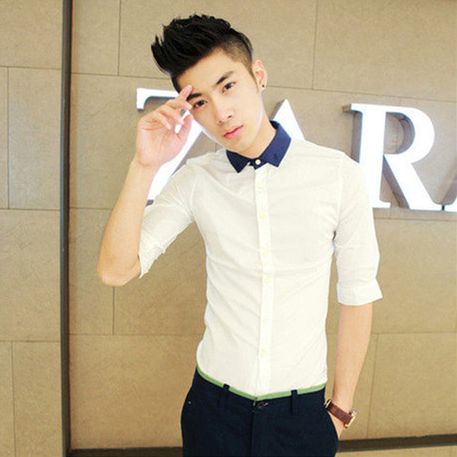 衬衫男夏季短袖韩版潮流修身帅气发型师半袖寸衫痞帅