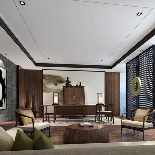禅意新中式风格宾馆概念图.3d效果图 室内设计参考资料