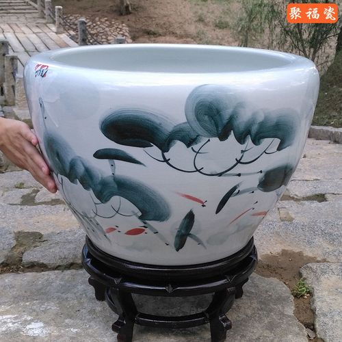 景德镇陶瓷花盆睡莲缸碗莲盆荷花盆盆栽盆特大号庭院阳台水缸摆件【6