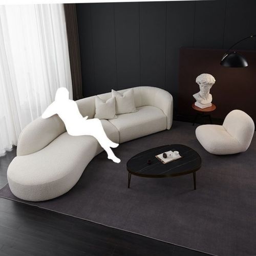 北欧轻奢简约小户型客厅异形布沙发设计师创意多人羊羔绒弧形沙发