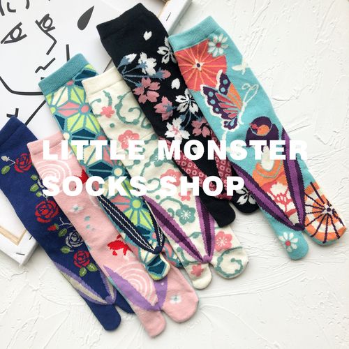 店内任意3双包邮日系tabi分趾袜两指二指中筒小腿女卡通和服金鱼