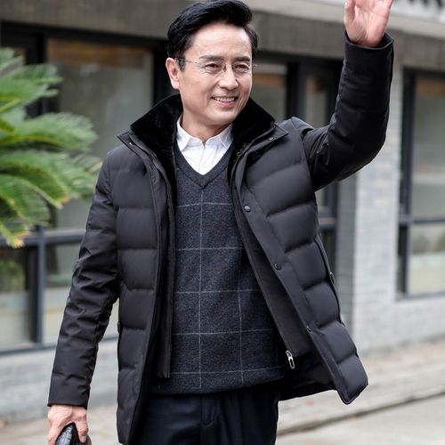 加拿大风大鹅羽绒服中老年羽绒服男士加厚短款中年人爷爷男装60岁爸爸