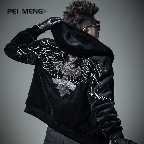 peimeng 香港潮牌欧洲站男装海宁羊剪绒皮毛一体皮衣男短款连帽皮草