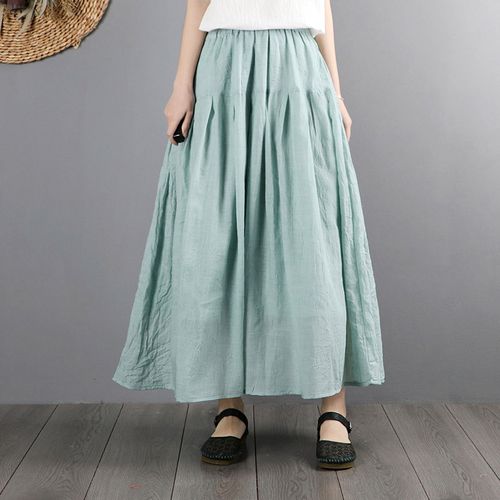 中国风女装文艺复古棉麻半身裙女夏中长款宽松a字双层纱半身长裙