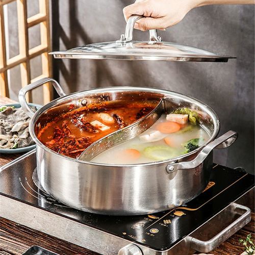 加厚304不锈钢鸳鸯锅电磁炉专用火锅锅家用涮锅火锅盆鸳鸯盆锅具