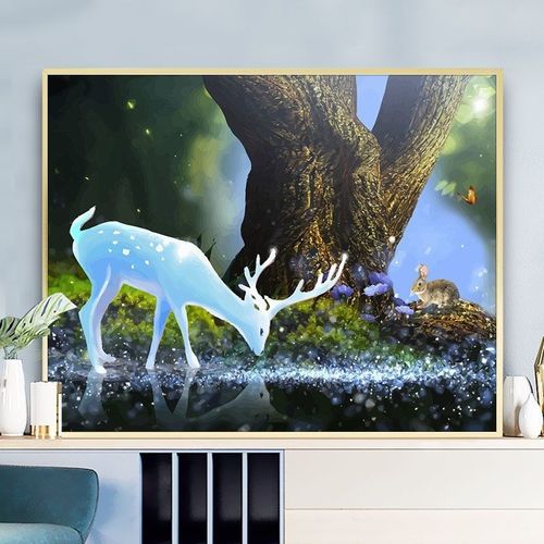 数字油画diy填色手工森林梅花鹿唯美手绘涂色解压客厅墙壁画挂画