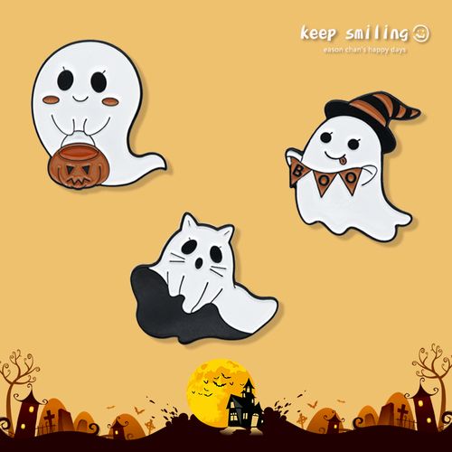 创意万圣节卡通小幽灵胸针女个性搞怪南瓜灯元素合金扣针徽章配饰