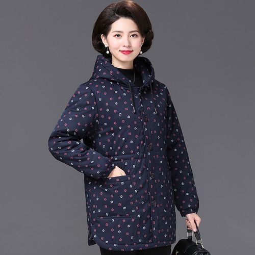 中老年女中长款棉衣纯棉老年人女装加肥加大码妈妈装休闲连帽棉服