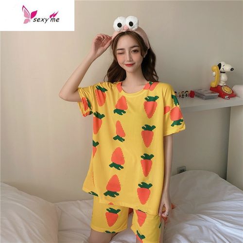 甜美萝卜宽松短袖睡衣女装夏季2020新款韩版休闲家居服两件套 fish