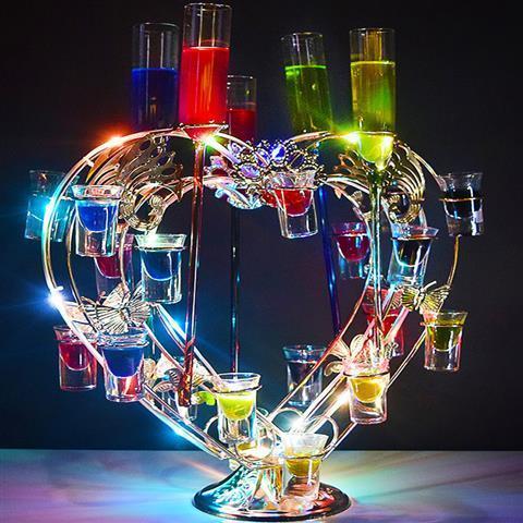 led酒吧鸡尾酒杯架子个性ktv杯架充电七彩创意发光双层子弹杯酒架