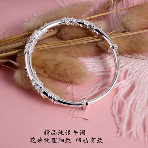 999纯银手镯女生年轻款足银镯子高级感圣诞节送女友妈妈生日礼物