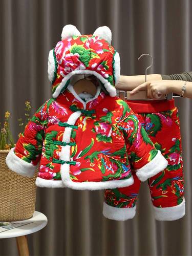 东北花棉袄儿童棉服棉衣套装大花布衣服棉裤小女孩新款棉花保暖冬