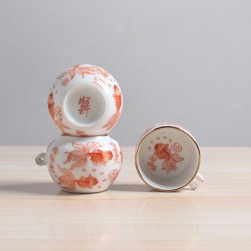 华胜堂 景德镇手绘粉彩镶金口金鱼点颏罐水鸟杯鸟食罐鸟用具 鸟笼