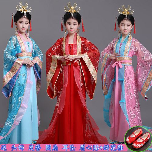 女童古装贵妃拖尾儿童古风皇后宫廷cos舞蹈演出服古代公主走秀服