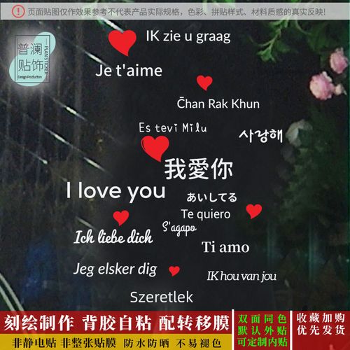 珠宝首饰金店柜台婚庆七夕创意装饰橱窗玻璃门贴纸我爱你各国文字