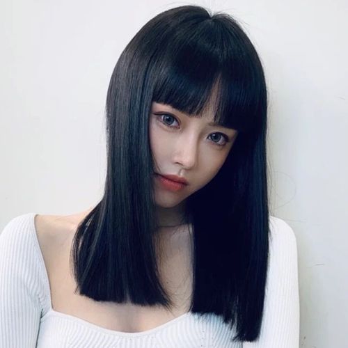 水舞假发女锁骨发网红漫画刘海黑色直发中长发齐发尾