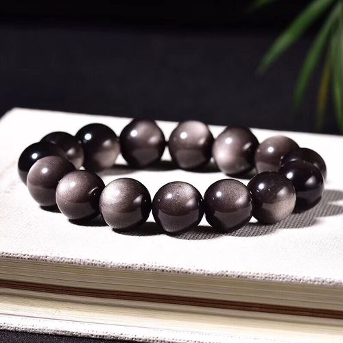 纯天然银曜石手链8-18mm 高品质双眼银耀石天然水晶单圈手串男女