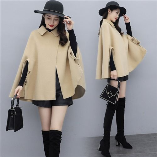 芷墨2021冬装新款双面羊绒毛呢斗篷外套双面呢外套