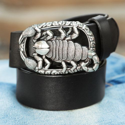 牛当家蝎子头皮带男平滑扣真皮腰带个性街头青年潮流头层牛皮裤带男