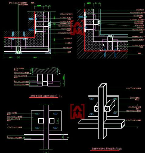 干挂铝塑板幕墙cad节点施工图龙骨架玻璃橱窗节点详图大样图素材