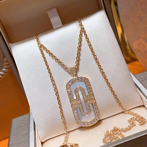 二手闲置99新bvlgari宝格丽玫瑰金满钻白贝母回形针项链