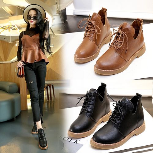 英伦皮鞋女2021春秋单靴百搭内增高女士鞋厚底增高马丁靴女短靴女【3
