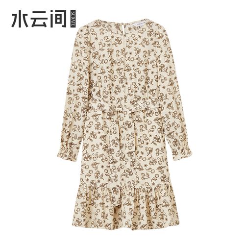 【商场同款】水云间连衣裙女秋季女装新款时尚宽松腰荷叶边裙