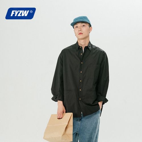 fyzw潮牌秋款日系潮牌工装衬衫纯色复古情侣休闲阔版外套