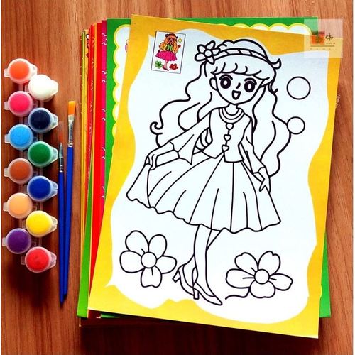 填色diy儿童绘画套装涂色板水彩画涂鸦画画板画画手工