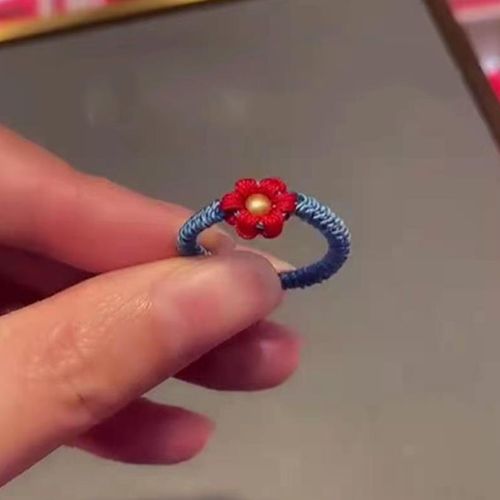 小红花戒指 guocsp小红花编织戒指手工钩织diy送你一朵小红花手编金色