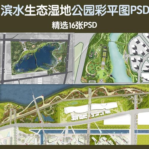 滨水公园景观ps彩色总平面图psd分层生态湿地规划设计彩平图素材