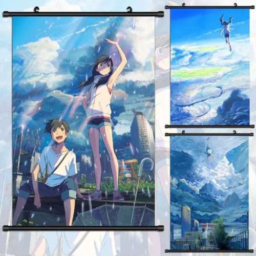 二次元动漫新海诚天气之子周边diy卷轴挂画艺术布画可定制