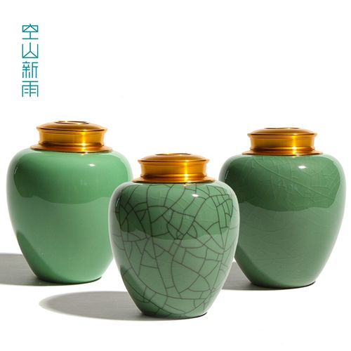 空山新雨龙泉青瓷哥窑冰裂大号茶叶罐半斤装陶瓷密封罐可定制logo