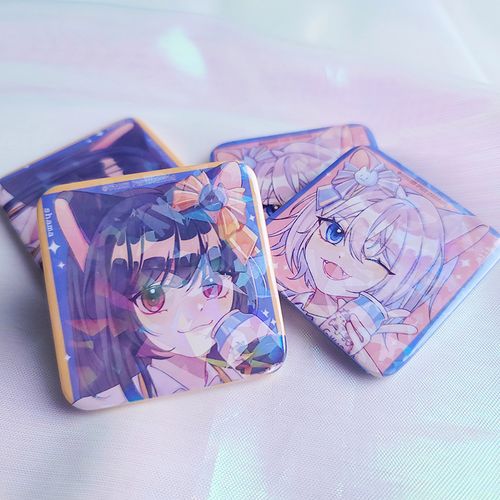 宅漫游maimai黑白猫组合马口铁镭射徽章二次元吧唧原创图痛包装饰
