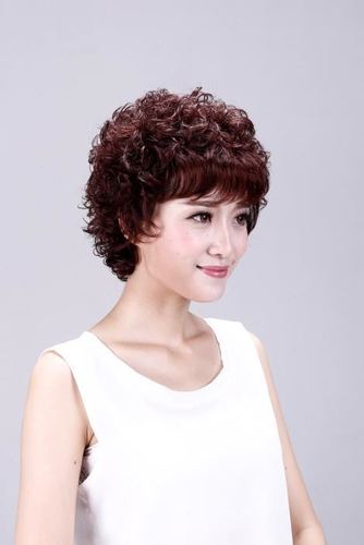 真发假发套女士烫短发卷发全头套式自然中老年人妈妈款奶奶头发型