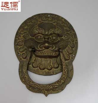 远儒铜雕中式古代门环铜拉手兽头大门环狮子款纯铜大门拉手yrh020