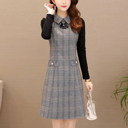 加绒/不加绒秋冬新款年轻妈妈连衣裙时尚修身显瘦中长款中年女装